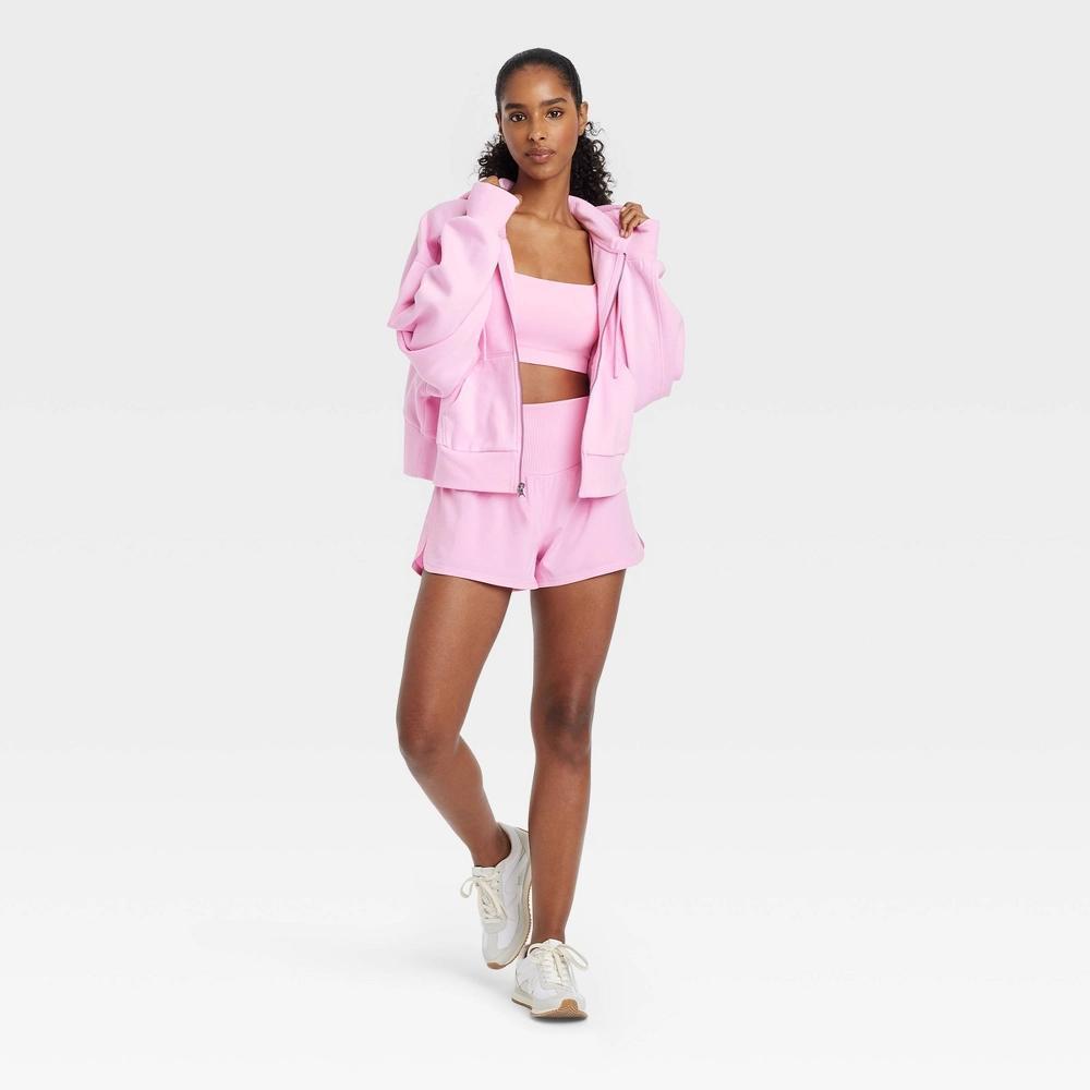 Women's Fleece Full-Zip Hooded Sweatshirt - JoyLab™ Light Pink S Product Image