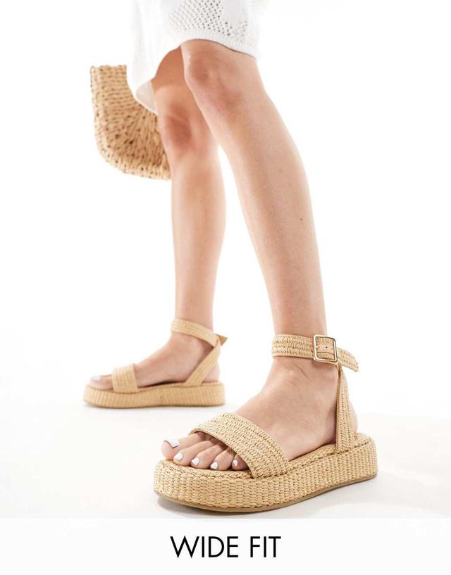 Truffle Collection wide fit raffia ankle strap sandal in natural Product Image