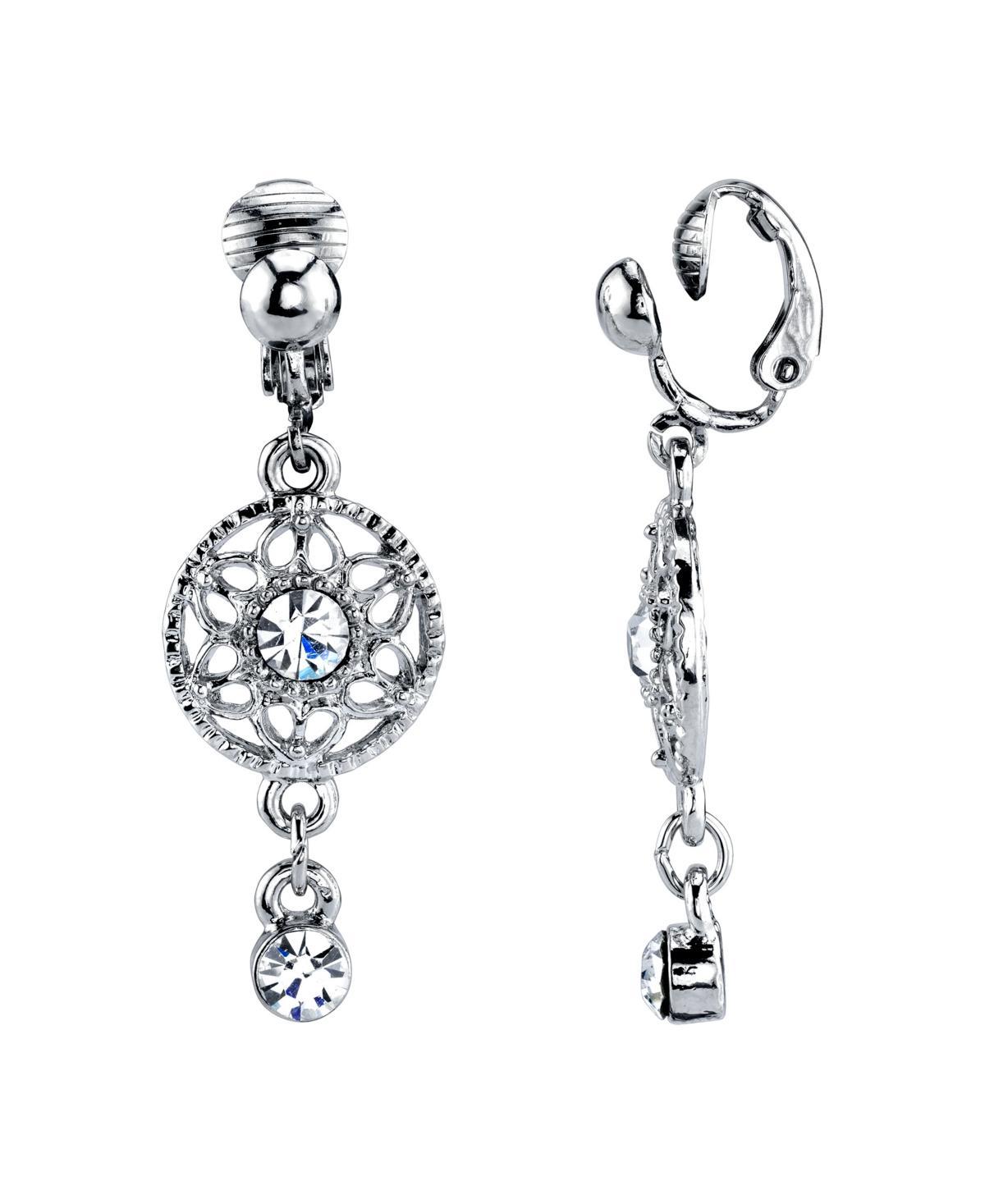 2028 Silver Tone Crystal Drop Clip Earrings Product Image