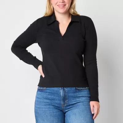 a.n.a Ribbed Womens Long Sleeve Polo Shirt product image