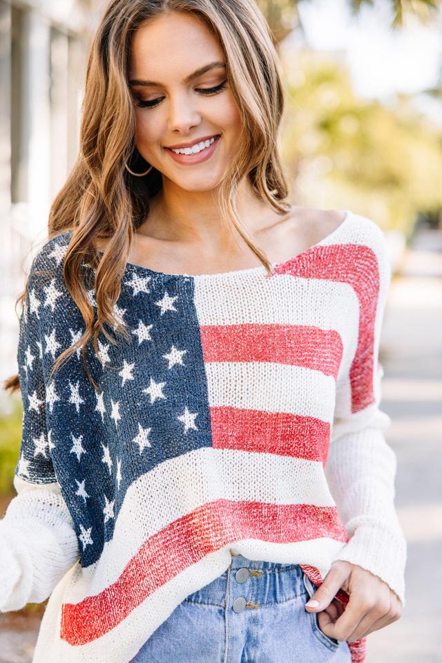 Best All Around White American Flag Sweater Female Product Image