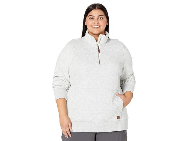 L.L.Bean Plus Size Quilted Sweatshirt 1/4 Zip Pullover Long Sleeve (Light Heather) Women's Clothing Product Image