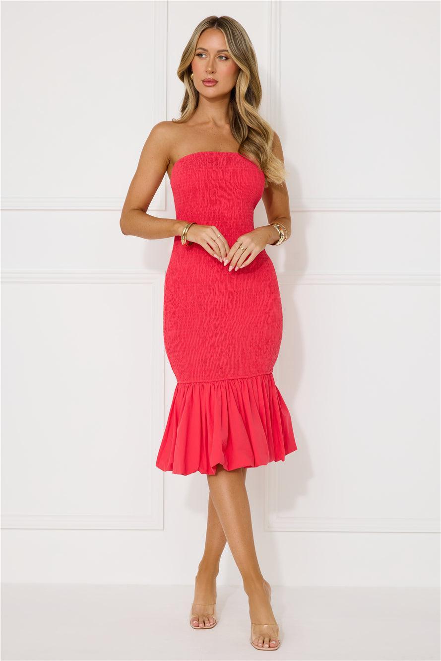 In My Direction Strapless Bubble Midi Dress Red product image