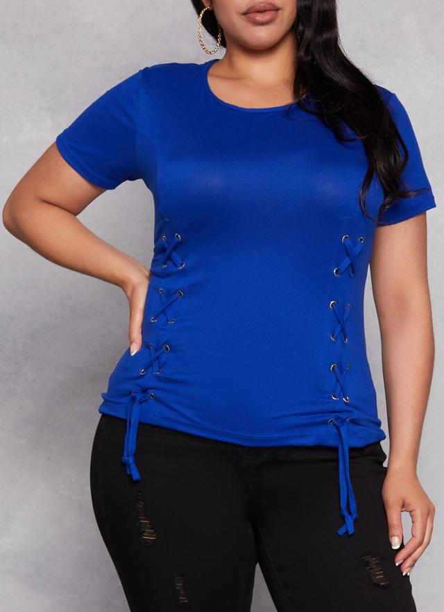 Womens Plus Size Basic Lace Up Detail Short Sleeve Tee Product Image