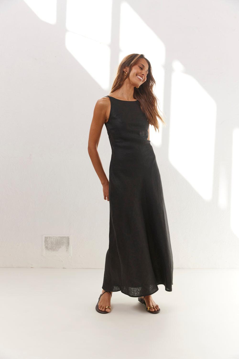 Opal Linen Maxi Dress Black Product Image