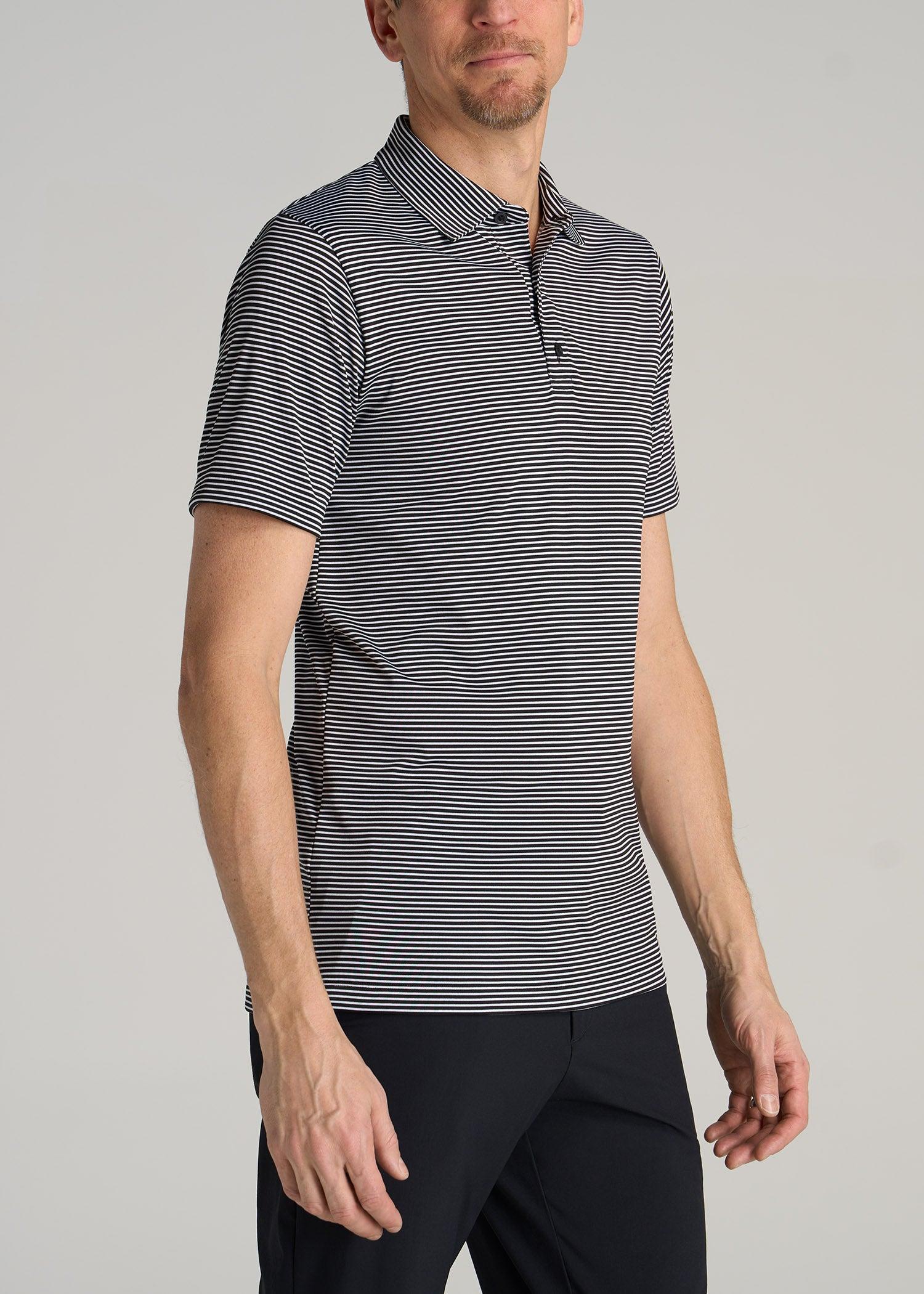 A.T. Performance Stretch Stripe Golf Tall Men's Polo Shirt in Black Product Image