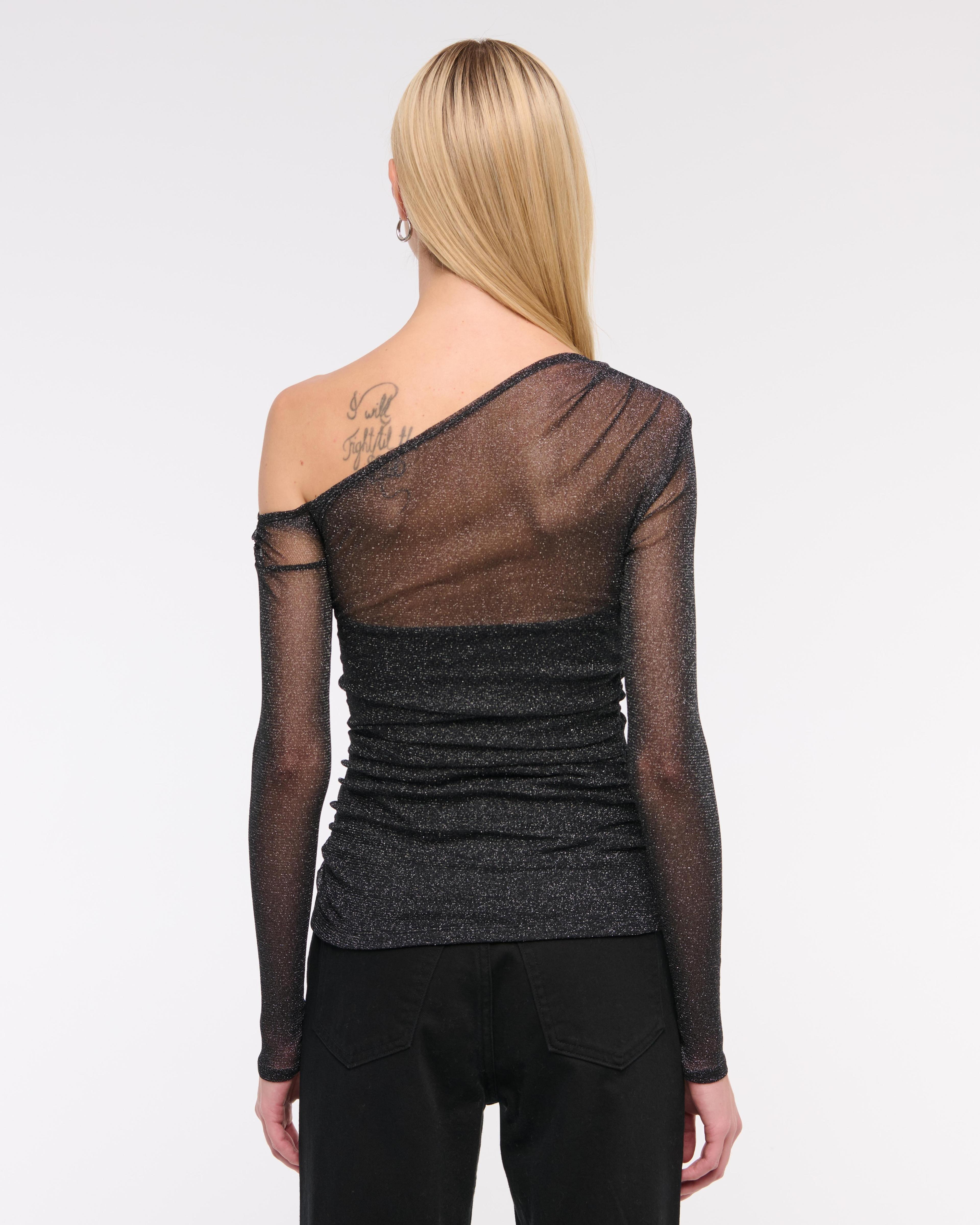 Long-Sleeve Off-The-Shoulder Draped Top Product Image