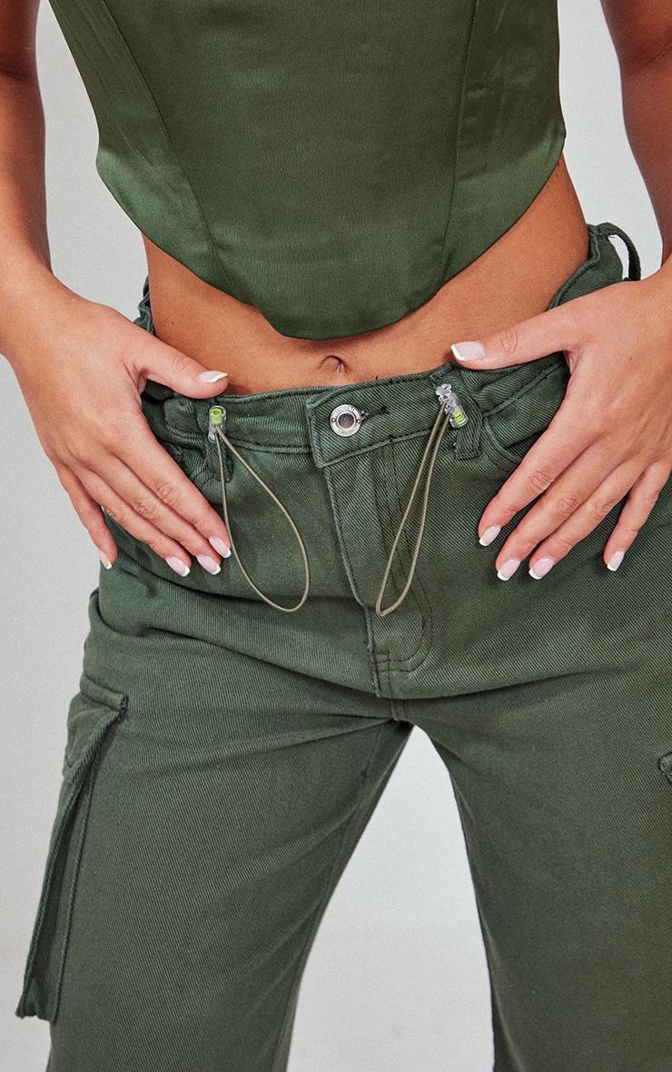 Dark Khaki Cargo Pocket Toggle Hem Jeans Product Image