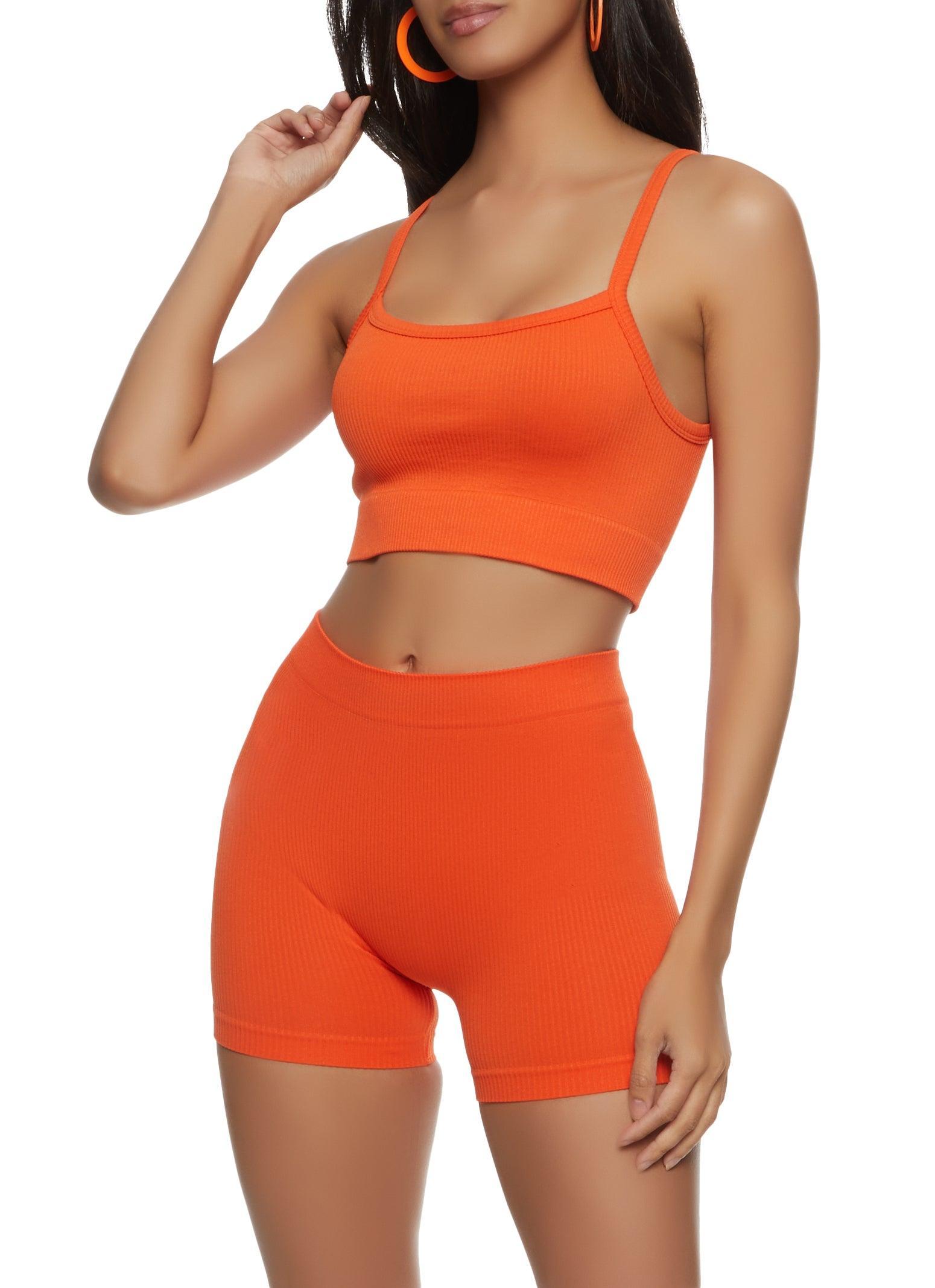 Womens Ribbed Knit Cropped Cami with Biker Shorts Set Product Image