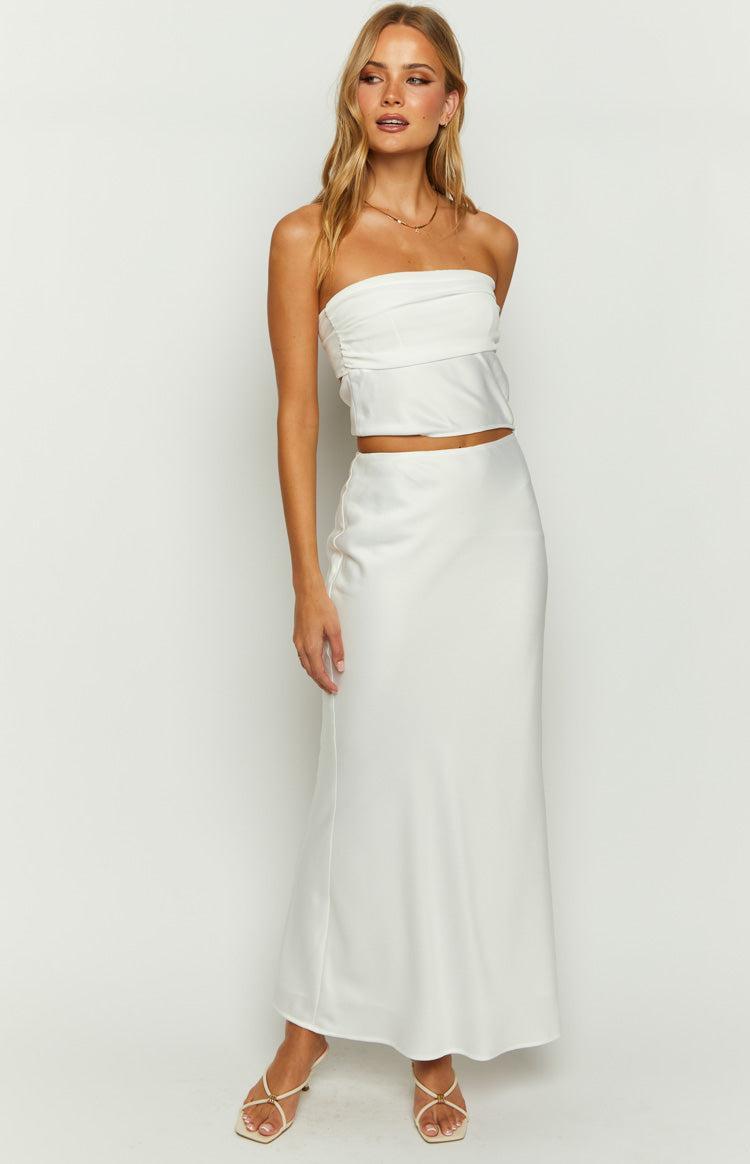 Starry Night White Strapless Satin Crop Top Product Image