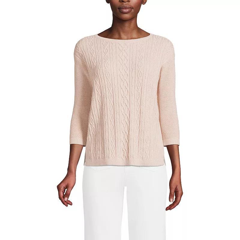 Lands' End Women's Drifter Cotton Cable Stitch Sweater - Medium - Opulent Pearl Heather Product Image