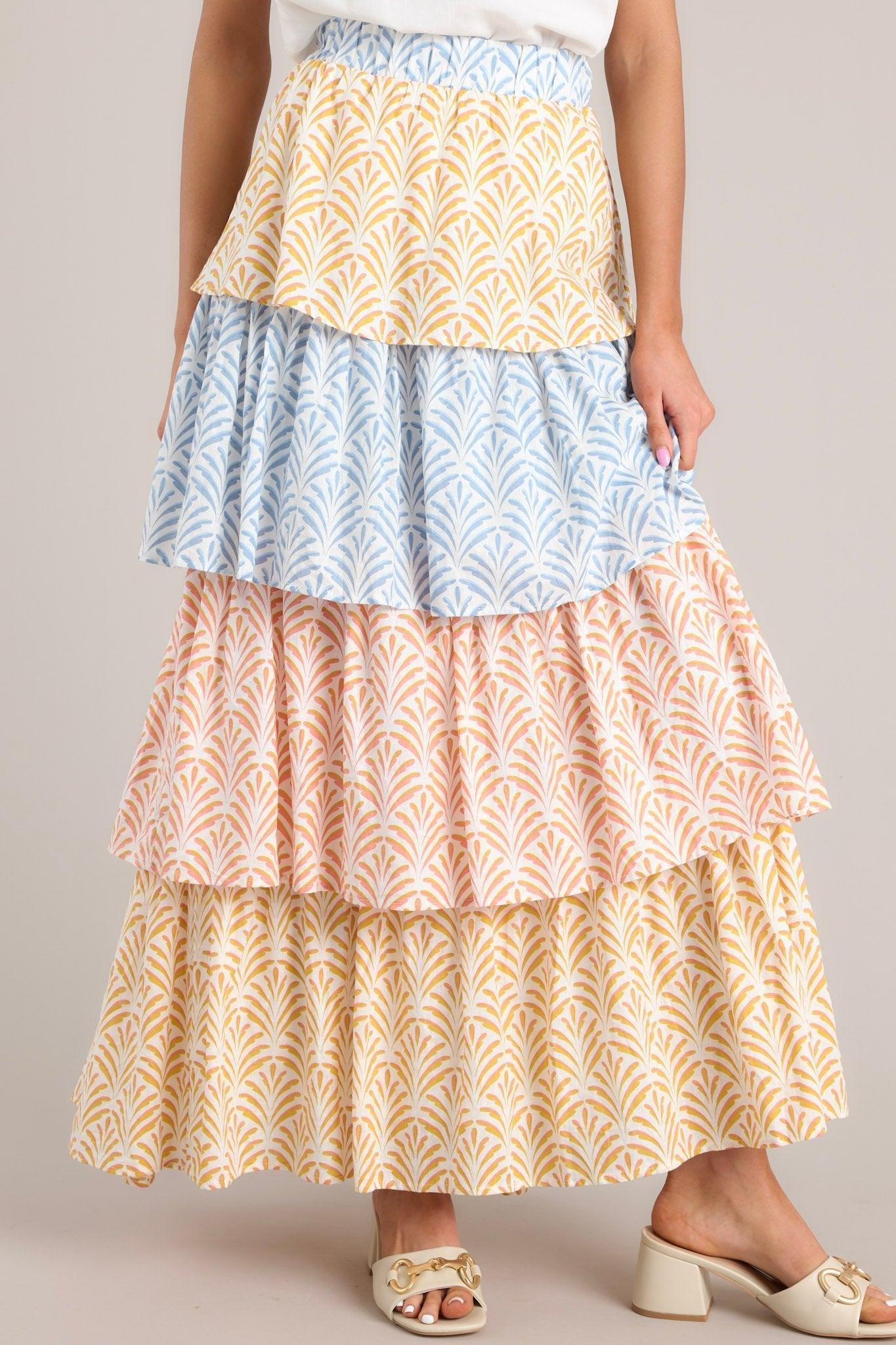 Never A Dull Moment Sunflower Yellow Multi Print Tiered Maxi Skirt Product Image