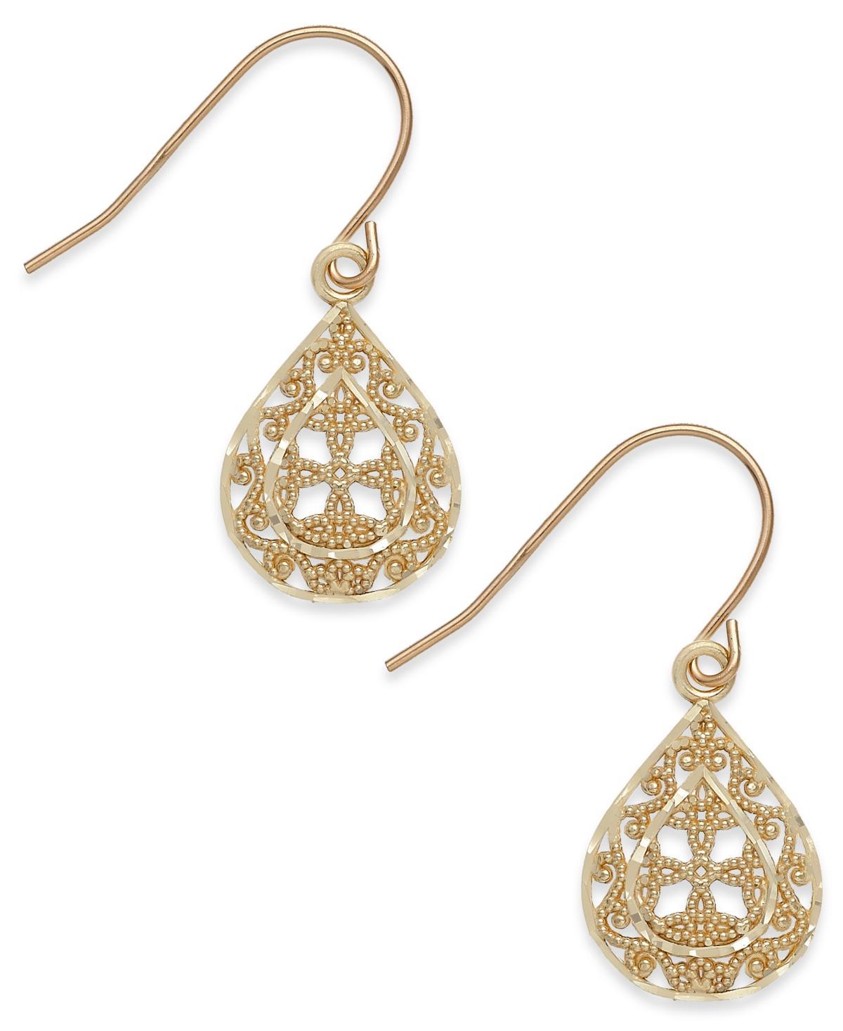 10k Gold Filigree Dangle Earrings, Womens Product Image