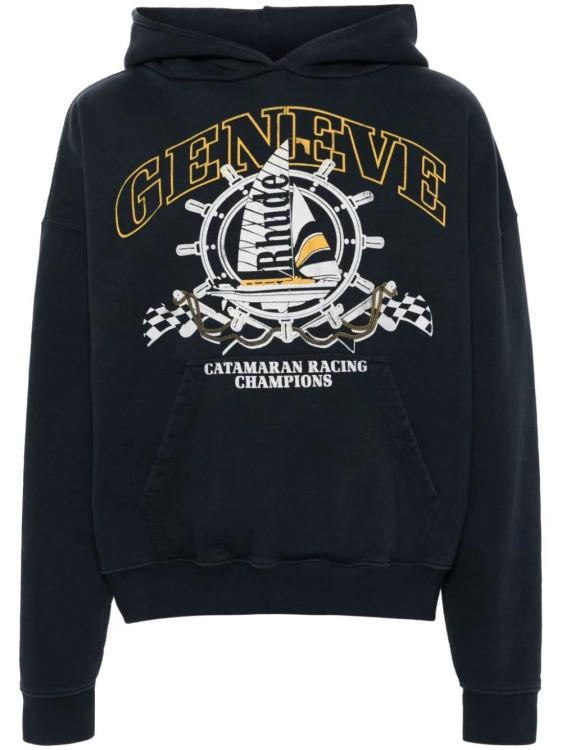 Nautical-print Cotton Hoodie In Black Product Image