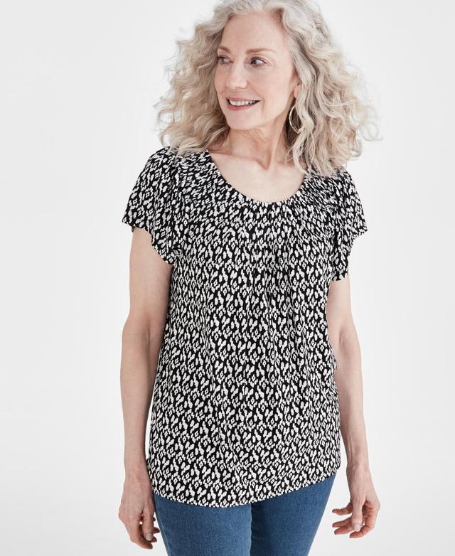 Women's Printed Pleat-Neck Top, Created for Macy's Product Image