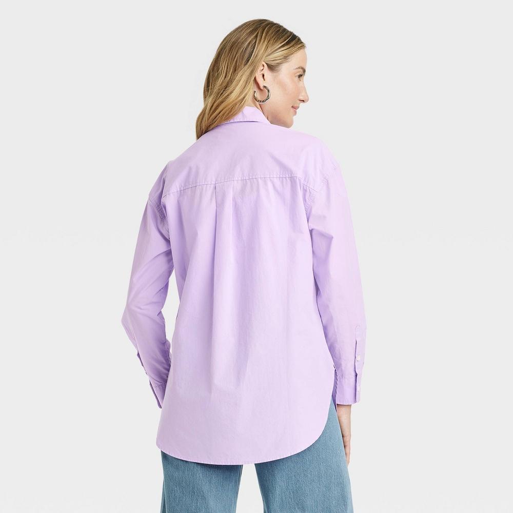 Womens Oversized Long Sleeve Collared Button-Down Shirt - Universal Thread Purple XS Product Image