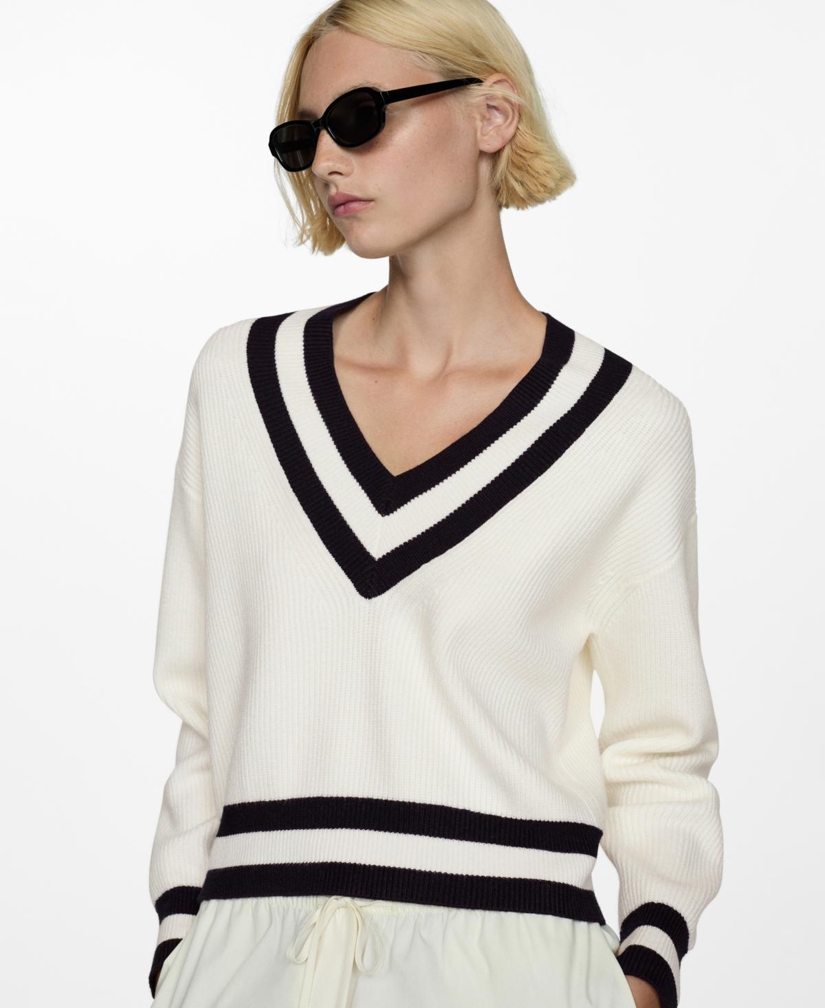 Mango Womens Contrasting V-Neck Sweater Product Image