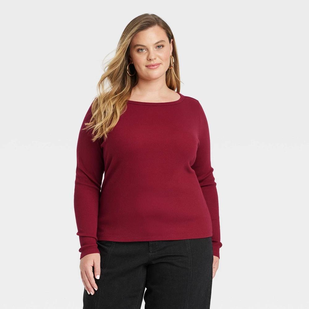 Womens Long Sleeve Boat Neck T-Shirt - Universal Thread Maroon 4X Product Image