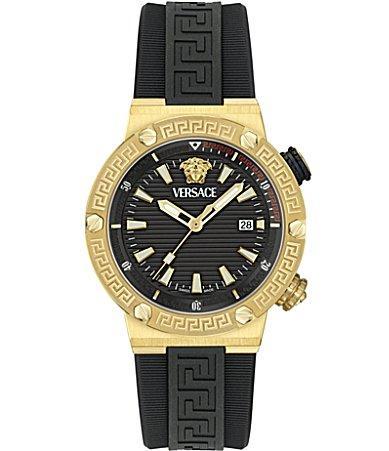 Mens Greca Logo IP Yellow Gold Polyurethane-Strap Watch, 43mm Product Image