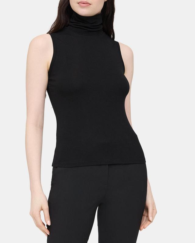 Sleeveless Turtleneck Top in Rib Knit Viscose Product Image