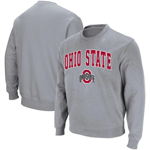 Mens Colosseum Heathered Gray Ohio State Buckeyes Team Arch & Logo Tackle Twill Pullover Sweatshirt Product Image