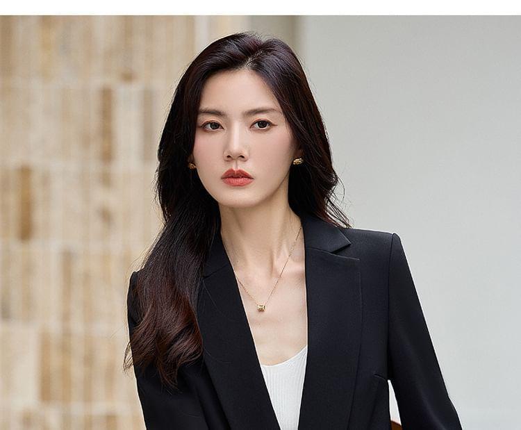 Notch Lapel Plain Single Breasted Blazer / High Rise Wide Leg Slacks / Set Product Image