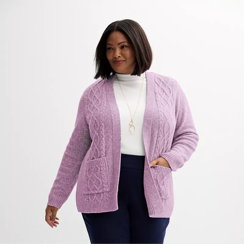 Plus Size Croft & Barrow Long Sleeve Cabled Cardigan, Womens Blue Grey Product Image