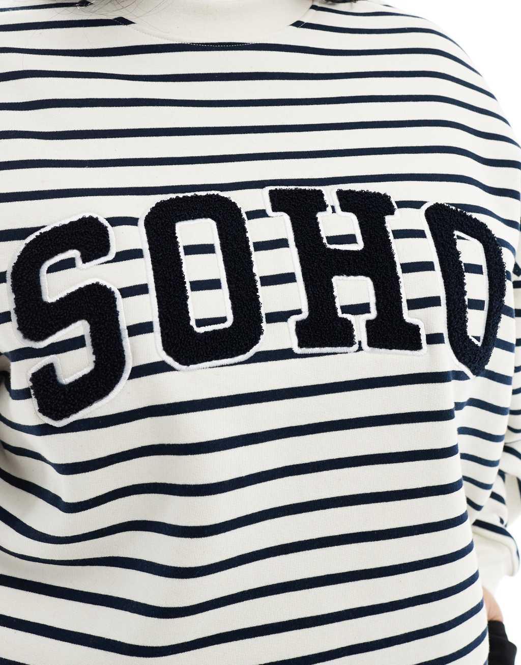 4th & Reckless Plus exclusive boucle Soho logo sweatshirt in cream and navy stripe Product Image