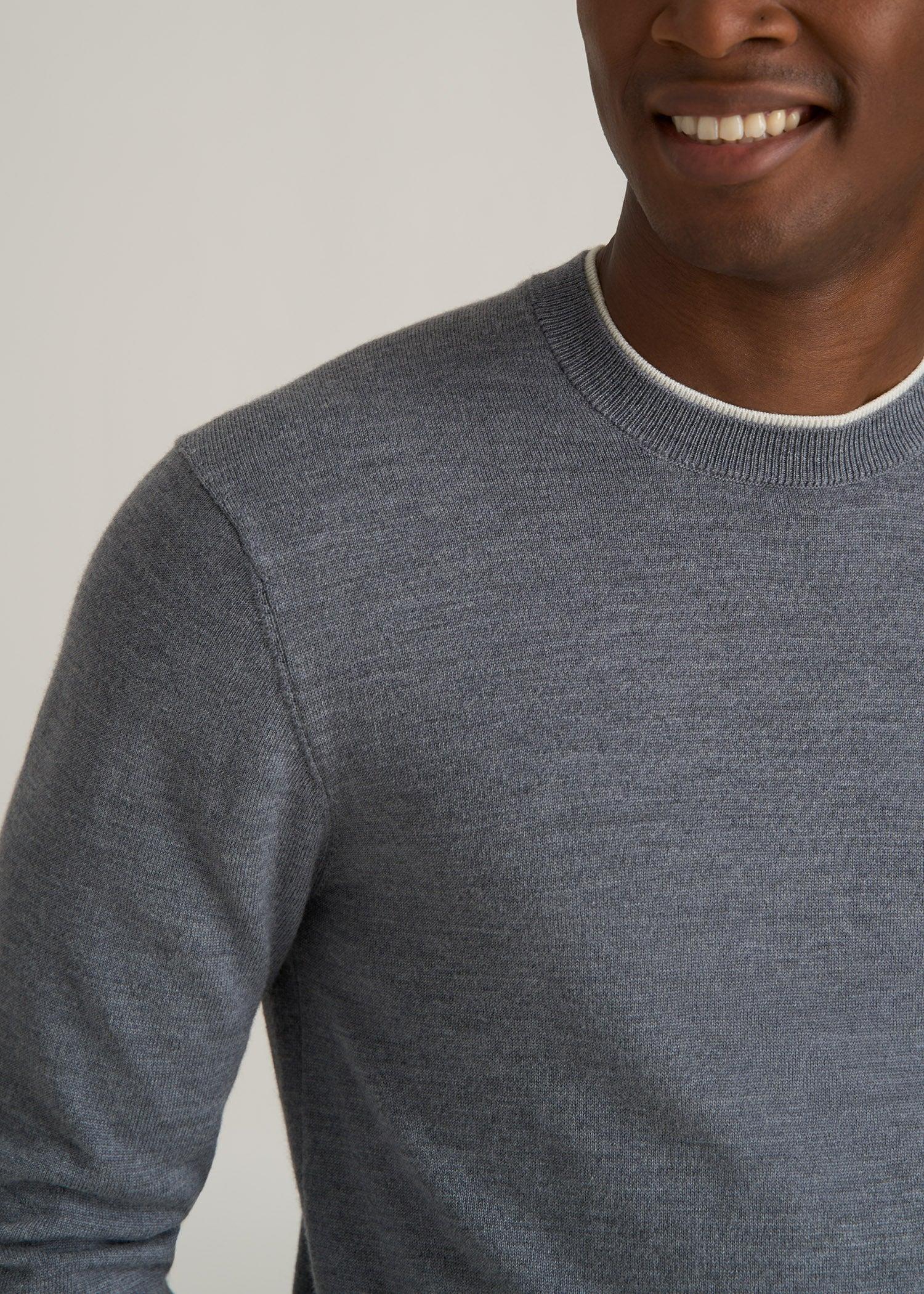 Merino Wool Crewneck Tip Sweater for Tall Men in Grey Mix Male Product Image