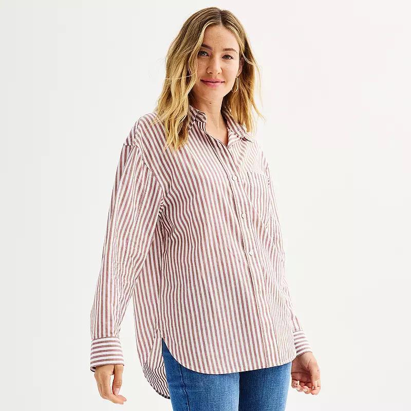 Petite Sonoma Goods For Life Oversized Boyfriend Shirt, Womens Pale Purple Stripe Product Image