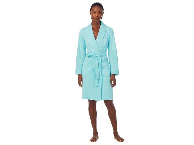 LAUREN Ralph Lauren Quilted Collar Interlock Robe (Turquoise) Women's Pajama Product Image