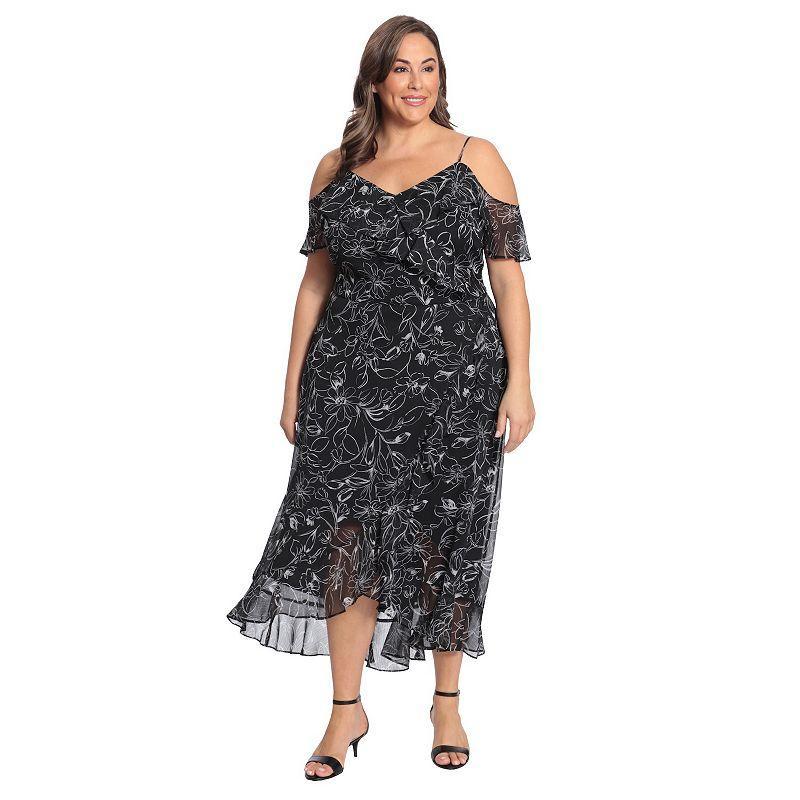 Plus Size London Times Cold Shoulder Ruffle Faux Wrap Dress, Womens Product Image