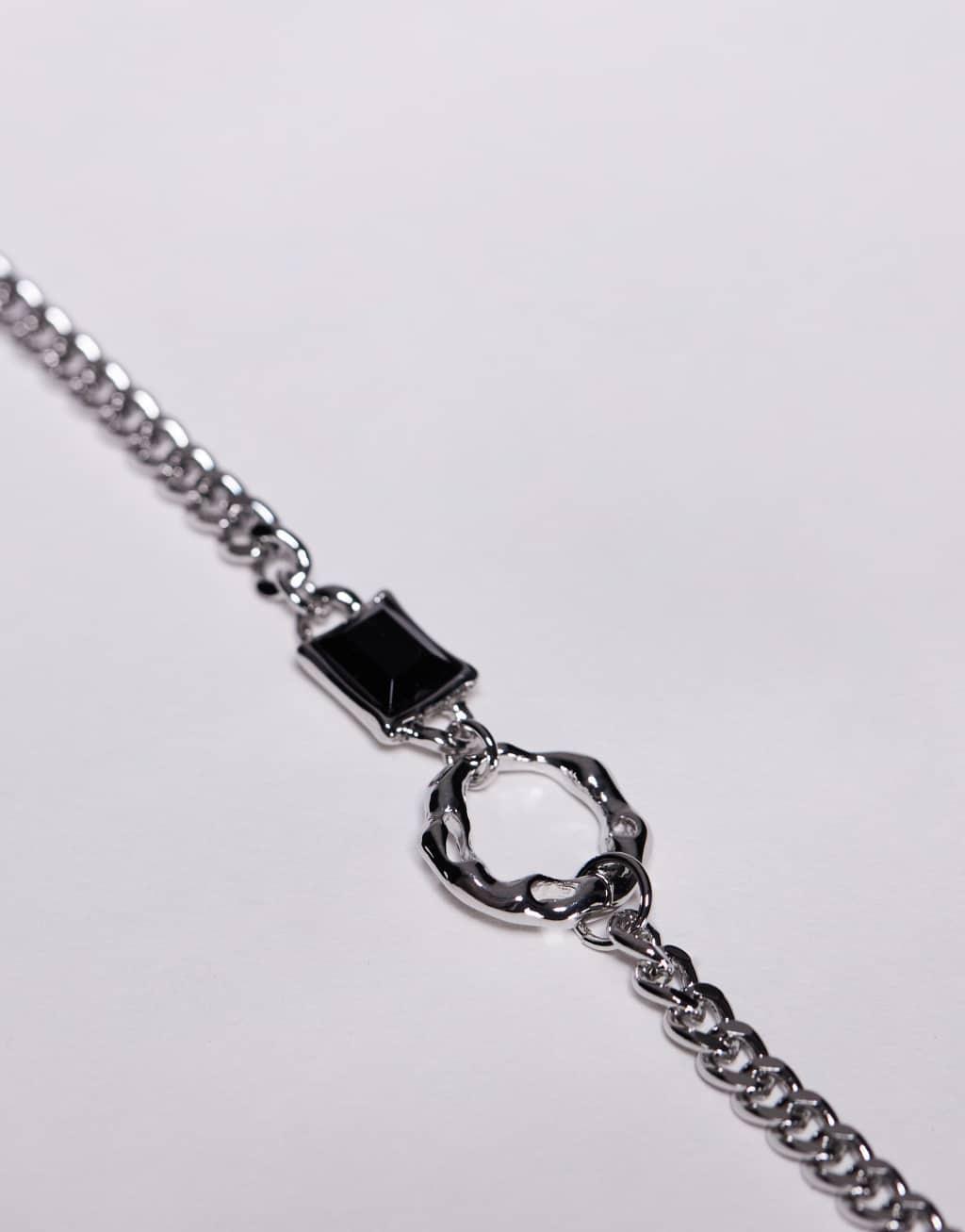 ASOS DESIGN curb chain necklace with black pendant in silver tone Product Image