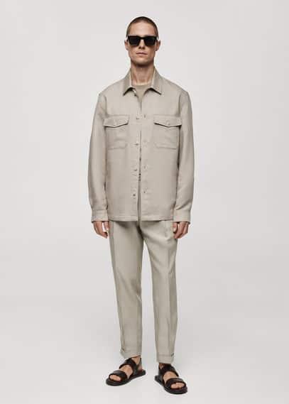 MANGO MAN - Linen overshirt with pockets medium brownMen Product Image