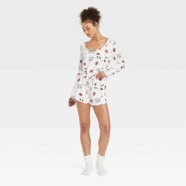 Womens 3pc Long Sleeve Shirt and Shorts with Socks Pajama Set - Colsie White Dogs L Product Image