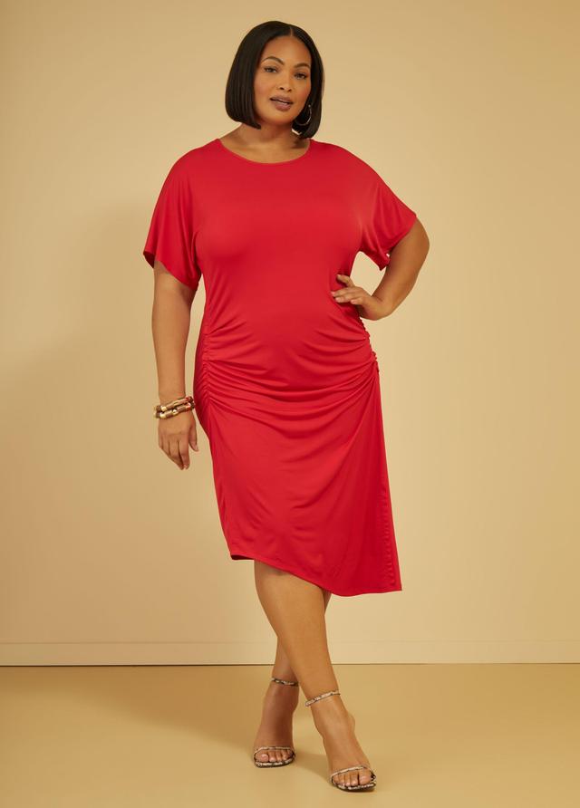 Plus Size Ruched Asymmetric Dress Ashley Stewart Product Image