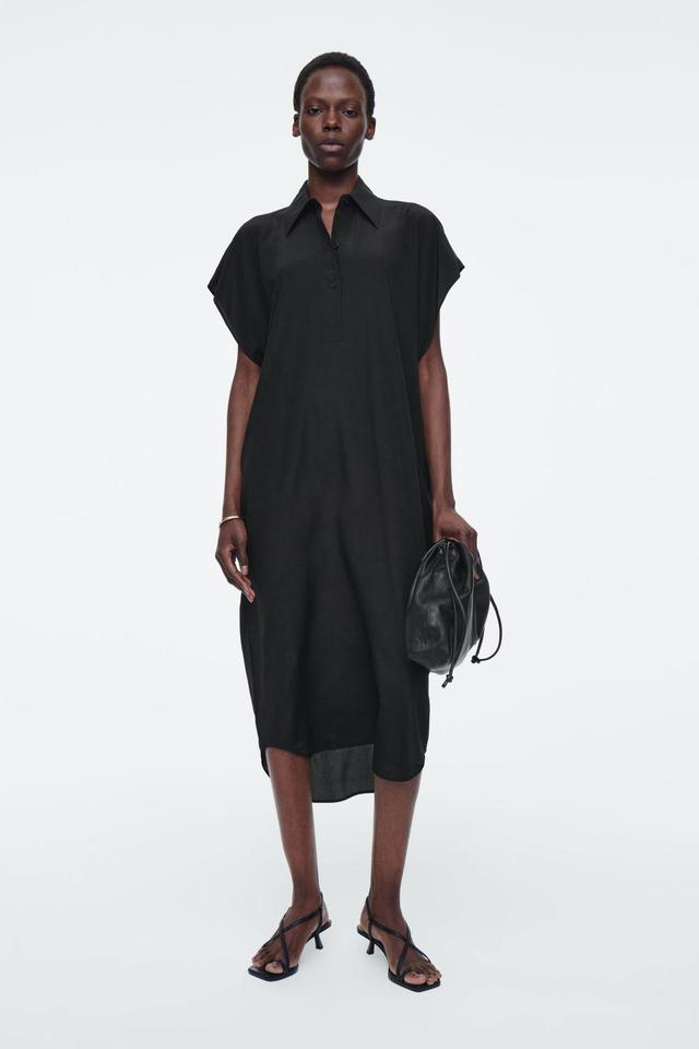 OVERSIZED SILK MIDI SHIRT DRESS Product Image