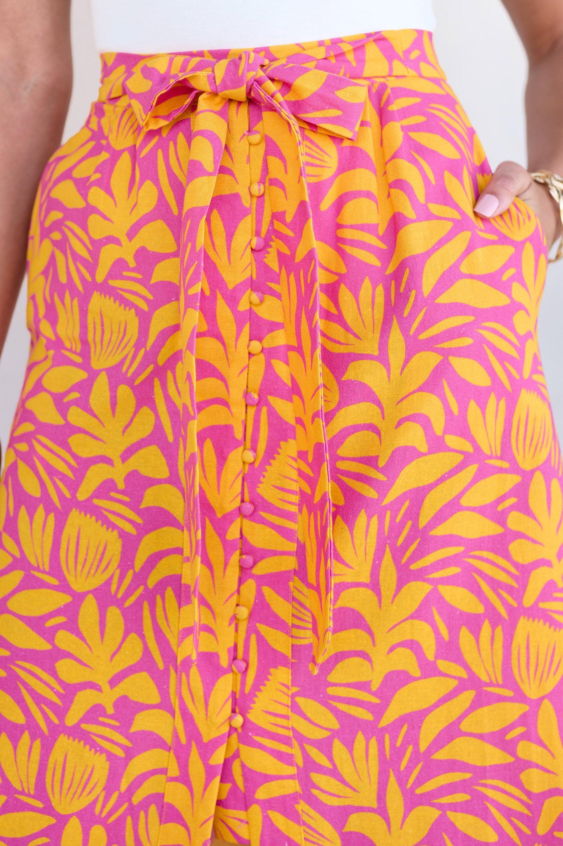 Palms Away Wild Over You Pink Yellow Print Skirt Product Image