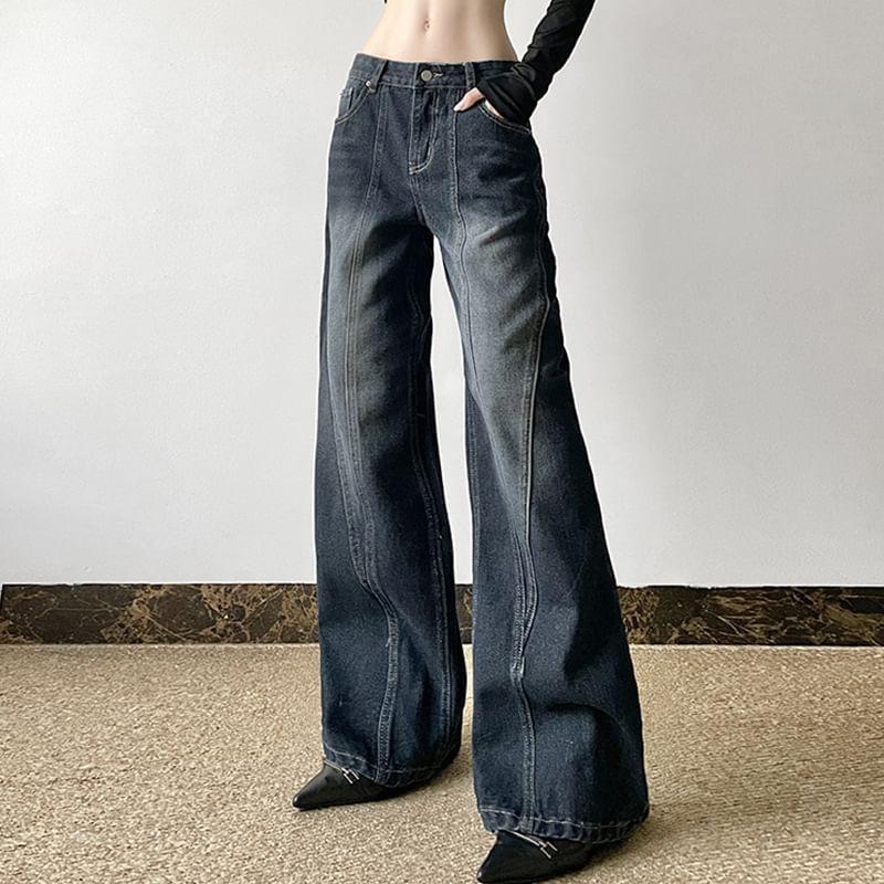 Mid Rise Washed Flared Jeans Product Image