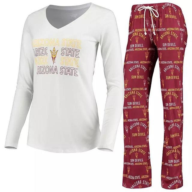 Womens Concepts Sport Maroon/White Arizona State Sun Devils Flagship Long Sleeve T-Shirt & Pants Sleep Set Product Image