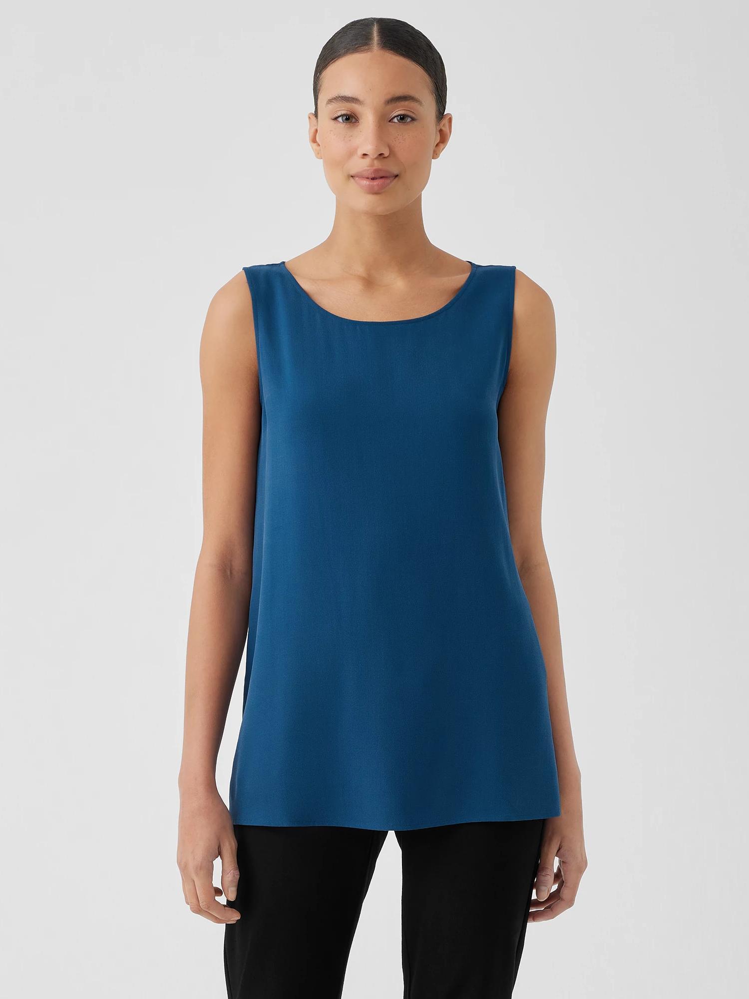 EILEEN FISHER Silk Georgette Crepe Ballet Neck Long Tankfemale Product Image