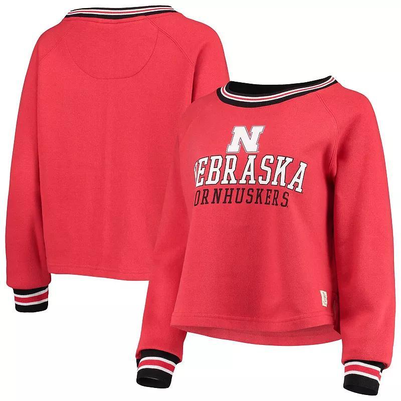 Womens Pressbox Scarlet Nebraska Huskers Cali Cozy Raglan Crop Pullover Sweatshirt Product Image