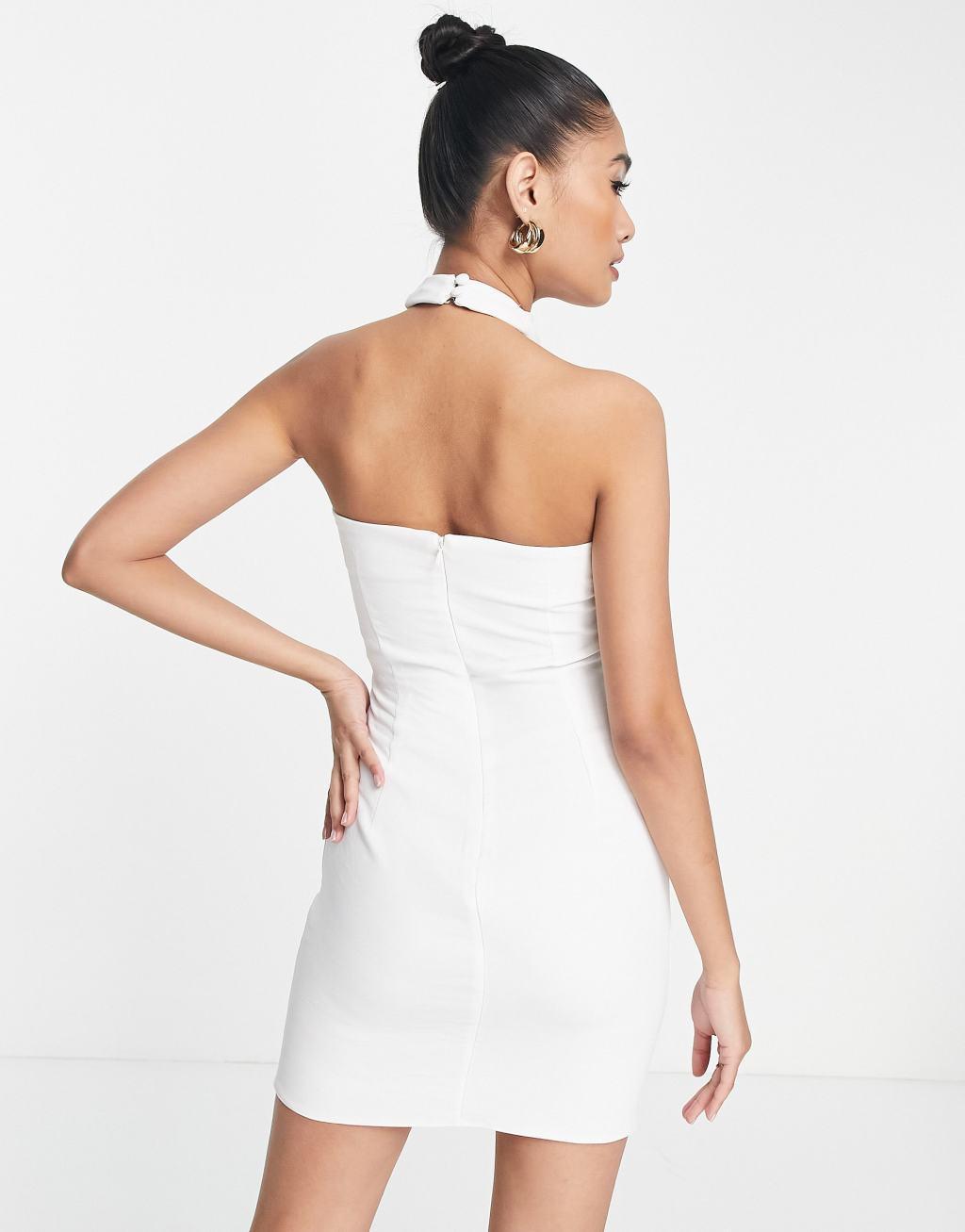 ASOS DESIGN halter mini dress in textured crepe Product Image