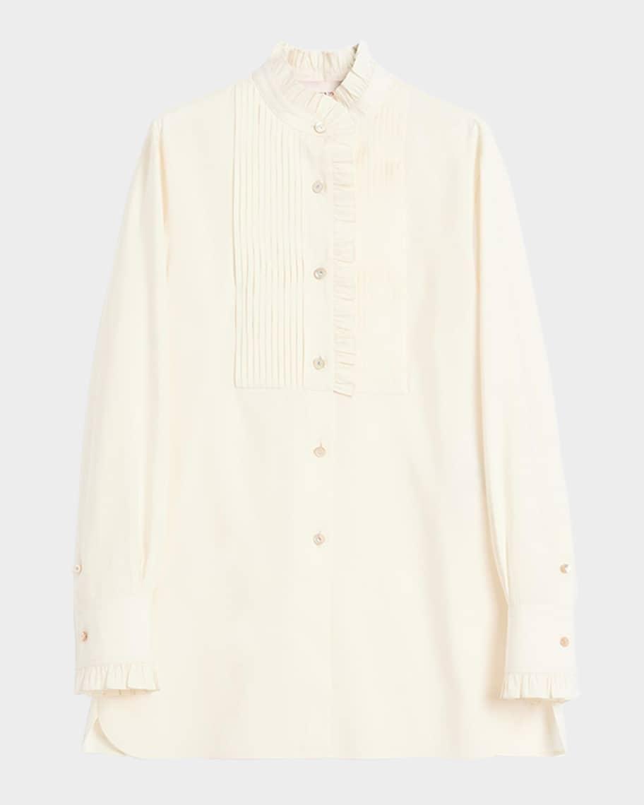 Pleated-Bib Ruffle Silk Shirt product image