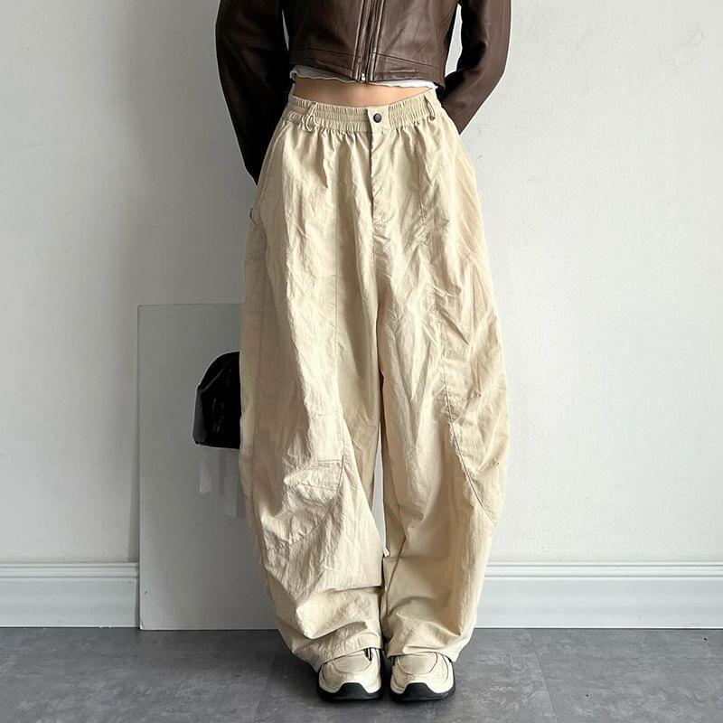 Plain High-Waist Light Wide-Leg Pants Product Image