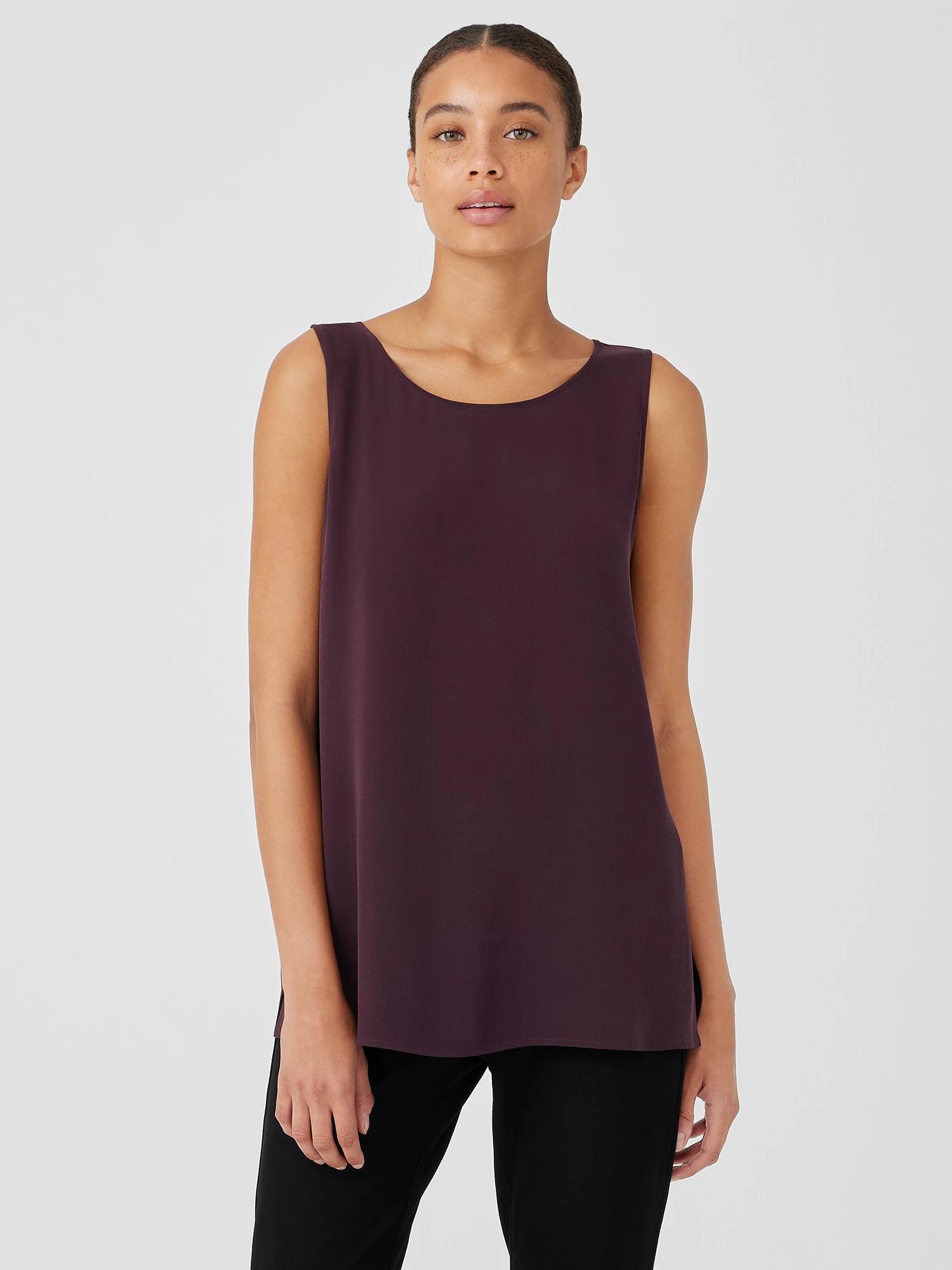 EILEEN FISHER Silk Georgette Crepe Ballet Neck Long Tankfemale Product Image