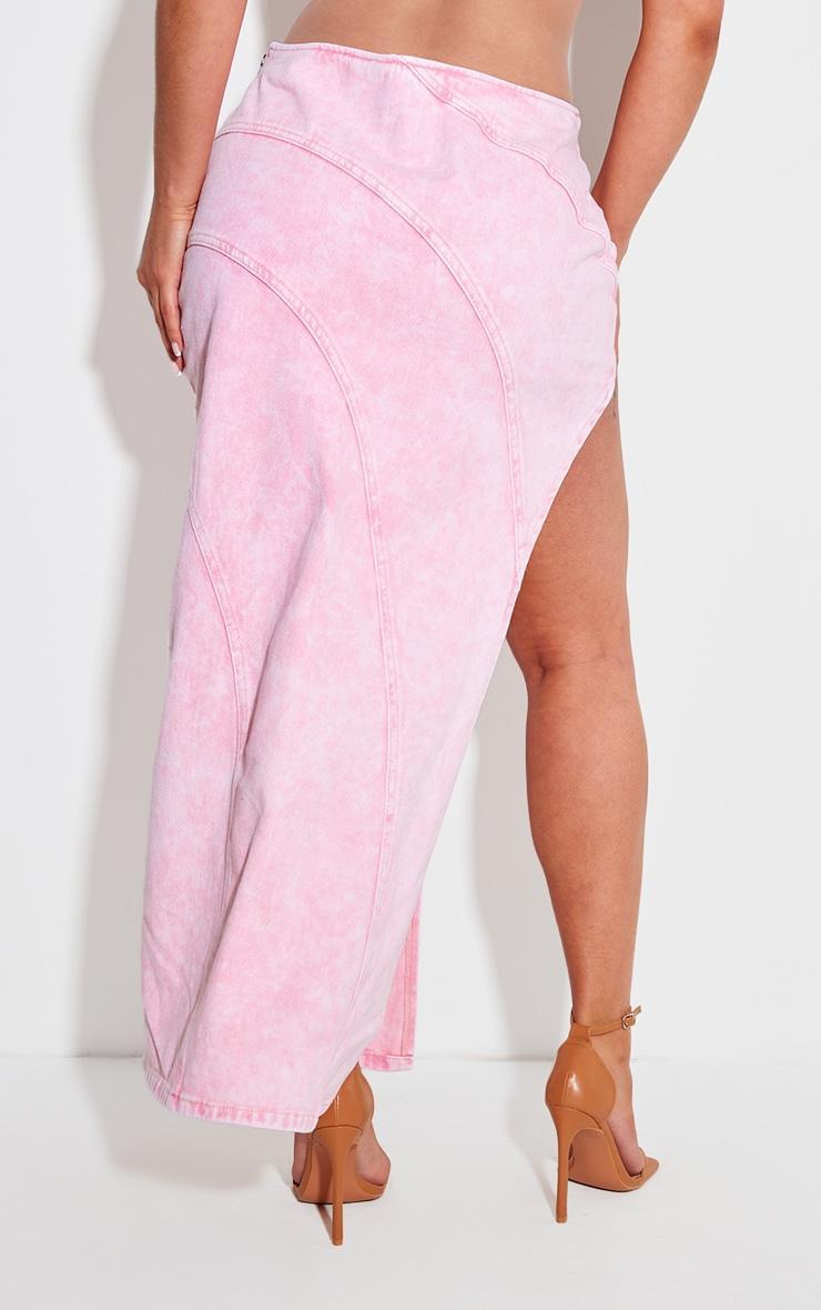 Shape Washed Pink Denim Seam Detail High Split Maxi Skirt Product Image