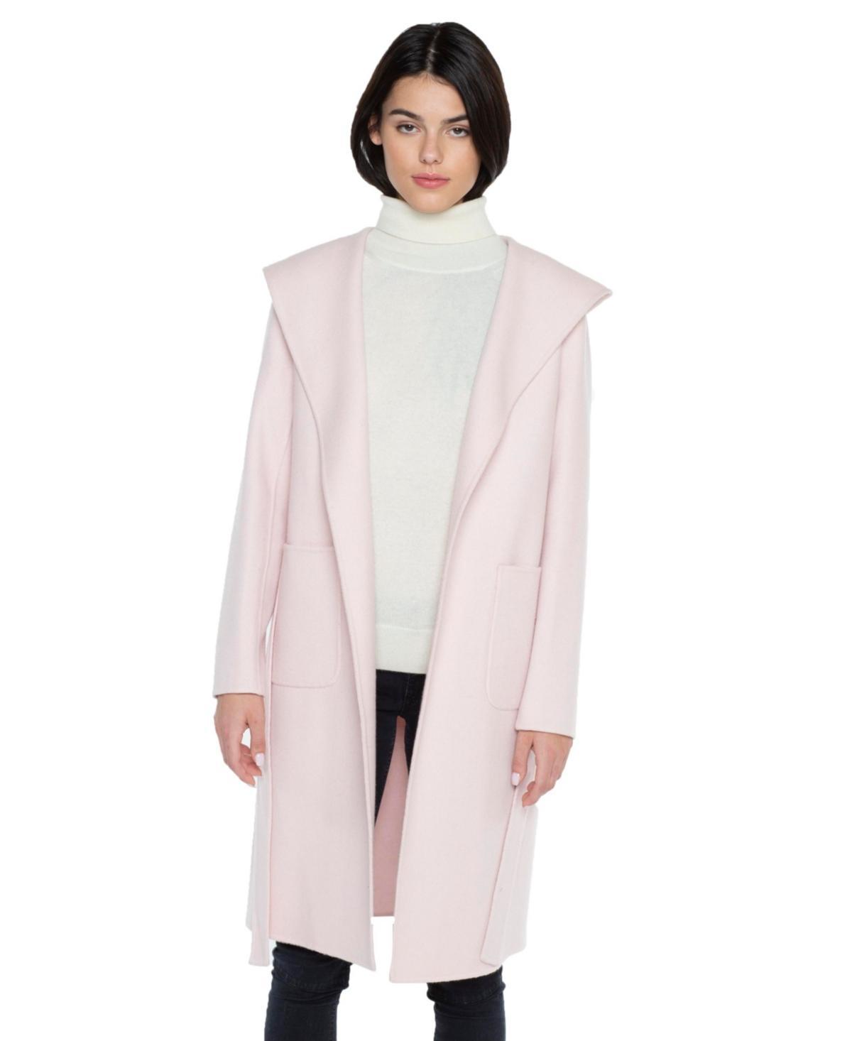 Jennie Liu Womens Cashmere Wool Double Face Hooded Overcoat with Belt Product Image