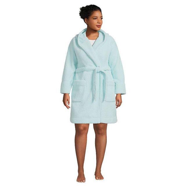 Plus Size Lands End Sherpa Fleece Hooded Robe, Womens Product Image