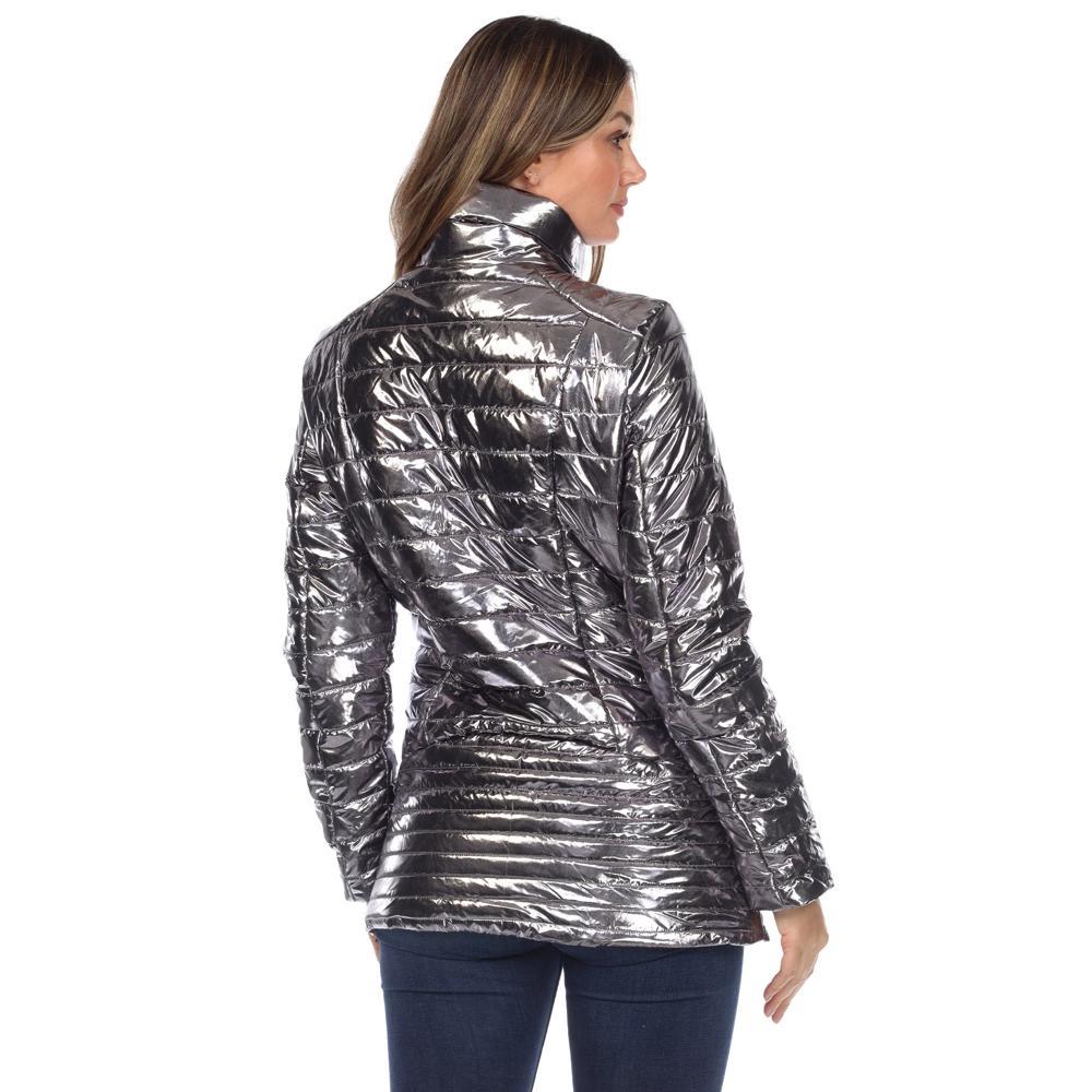 Women's Metallic Puffer Coat Silver Large - White Mark Product Image